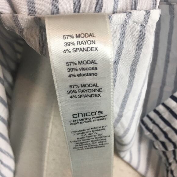 Chico's Navy  White Stripe Button Front Short Sleeve Top 2 - Picture 6 of 6